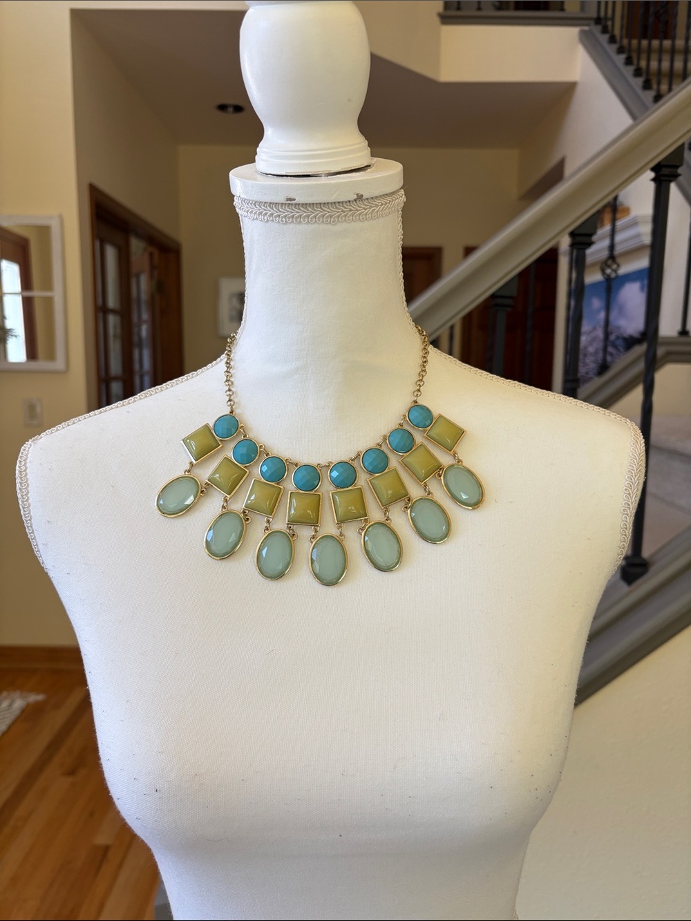 Lulus State Your Business Blue and Mint Green Necklace